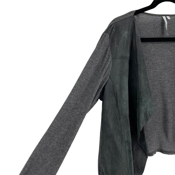 Michael Stars Modal Leather Drapey Open Front Blouse Grey Black Soft Women Med - Picture 2 of 8